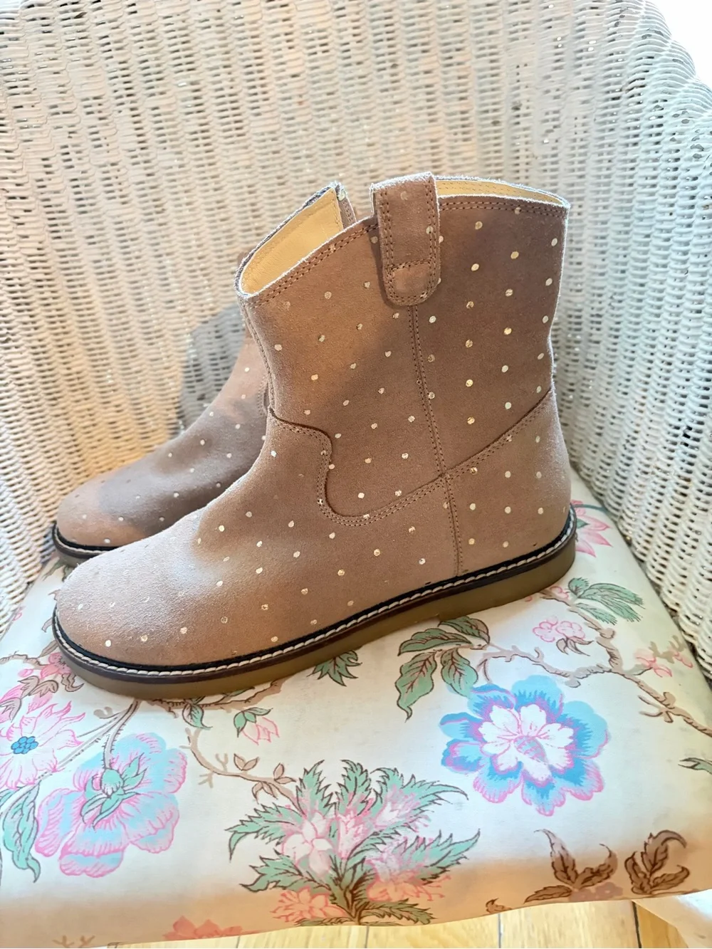 Mini Boden Girls' Taupe Suede Dot Ankle Boots